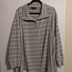 Jane and Delancey Gray and White Striped Long Sleeve Pullover